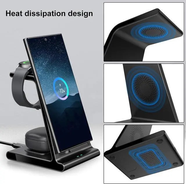 Alt view image 5 of 7 - Wireless Charger for Samsung S25 Ultra, Charging Station for Galaxy S25/S25 Edge/S24 Ultra/S24+/S24/S23/Note 20/Z Flip 7/Fold 7, for Galaxy Watch 8/8 Classic/Ultra/7/6, Galaxy Buds 2 Pro (No Adapter)