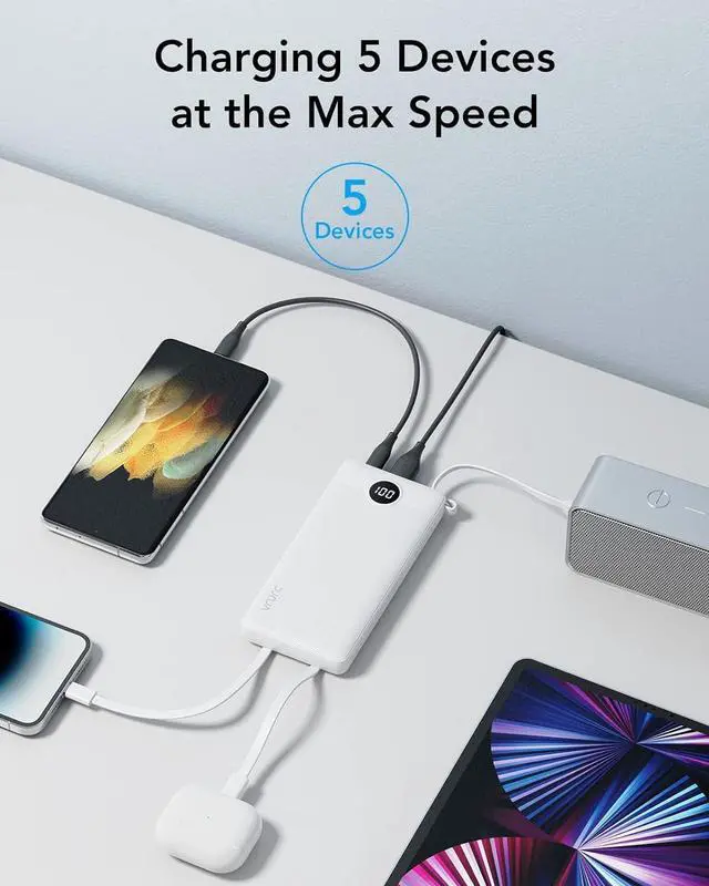 Alt view image 4 of 7 - VRURC Portable Charger Power Bank, 10000mAh Travel Essentials Battery Pack, 5 Outputs 2 Inputs Slim Charing Bank Built-in Cables Cords Wires Compatible with iPhone,Samsung,Android-White(1 Pack)