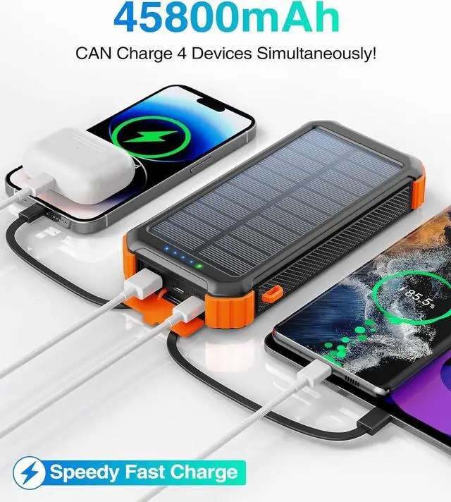 Alt view image 2 of 7 - 45800mAh Solar Charger Power Bank Portable Phone Charger with USB C in/Output 5V3.1A QC 3.0 Fast Charging Solar Panel for Cellphone External Battery Pack with Dual Flashlights for Camping