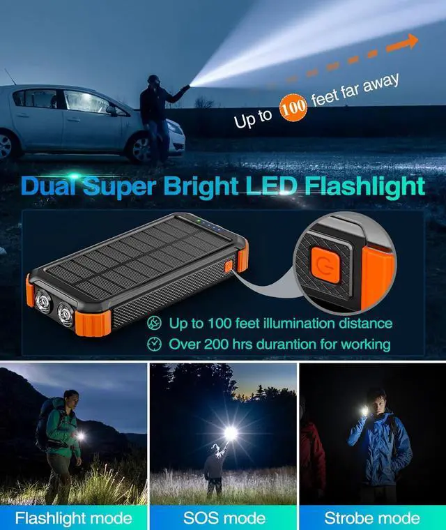 Alt view image 5 of 7 - 45800mAh Solar Charger Power Bank Portable Phone Charger with USB C in/Output 5V3.1A QC 3.0 Fast Charging Solar Panel for Cellphone External Battery Pack with Dual Flashlights for Camping