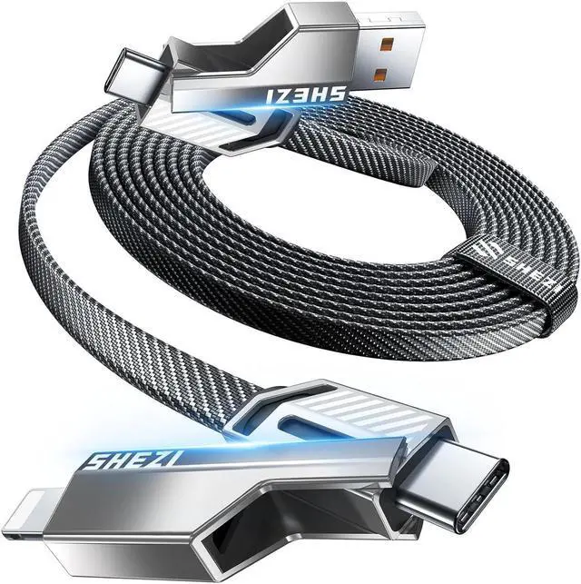 Alt view image 7 of 7 - 4-in-1 USB C Cable 45W 3FT Lightning Cable Fast Charging Flat Nylon Braided for iPhone iPad Charger Cord [480Mbps Data Sync] Multi Charge Cable Combo with Lightning/Type C/USB A Port