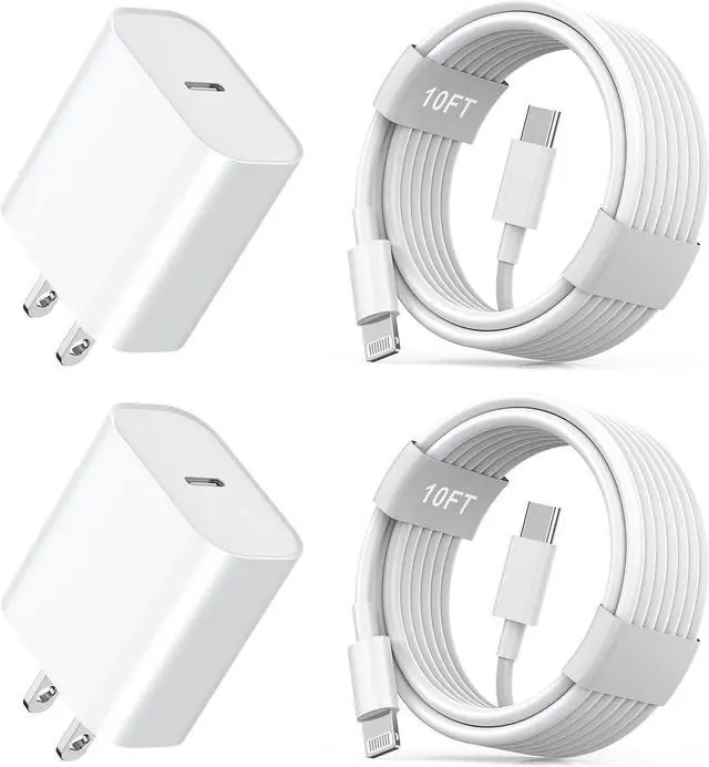 Main image of iPhone11 12 13 14 Fast Charger 2Pack 20W iPhone Charger Fast Charging Block Adapter with 10FT USB-C to Lightning Data Sync Charging Cord for iPhone 14 13 12 11 Pro Max Xs Xr X 8