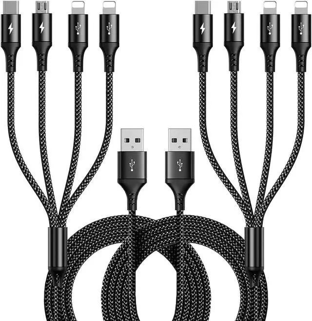 Main image of RULUS 4 in 1 Charging Cable [2Pack 4Ft], Fast Charging & Data Sync Multi Phone Charger Cable Nylon Braided USB Charging Cable with Lightning/Type C/Micro USB Port for iPhone,Samsung Tablets,Carplay