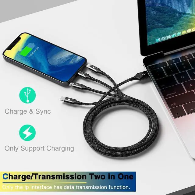 Alt view image 3 of 7 - RULUS 4 in 1 Charging Cable [2Pack 4Ft], Fast Charging & Data Sync Multi Phone Charger Cable Nylon Braided USB Charging Cable with Lightning/Type C/Micro USB Port for iPhone,Samsung Tablets,Carplay