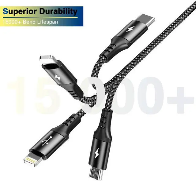 Alt view image 5 of 7 - RULUS 4 in 1 Charging Cable [2Pack 4Ft], Fast Charging & Data Sync Multi Phone Charger Cable Nylon Braided USB Charging Cable with Lightning/Type C/Micro USB Port for iPhone,Samsung Tablets,Carplay