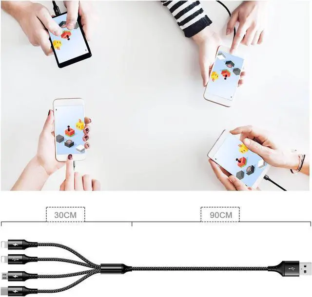 Alt view image 6 of 7 - RULUS 4 in 1 Charging Cable [2Pack 4Ft], Fast Charging & Data Sync Multi Phone Charger Cable Nylon Braided USB Charging Cable with Lightning/Type C/Micro USB Port for iPhone,Samsung Tablets,Carplay