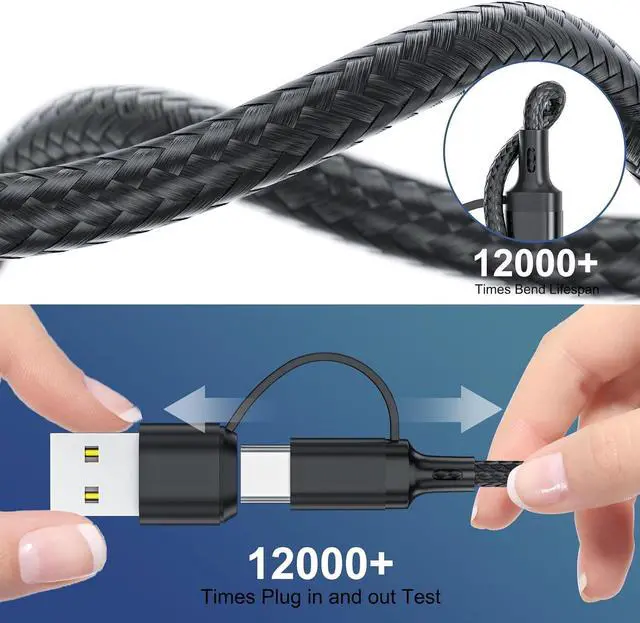 Alt view image 6 of 7 - 6 in 1 Multi Charging Cable 3Pack-6FT Multi USB Cable 3A Multi Charger Cable Braided Multiple Phone Charger Cable Universal USB A/C Charging Cord with 2*IP/Type C/Micro USB Port for Cell Phone/Tablets