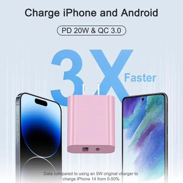 Alt view image 2 of 7 - USB C Charger Block Charging Block Type C Charge 20W Wall Chargers 4 Pack for iPhone 16/16 Plus/16 Pro/16 Pro Max/iPhone 15/15 Pro/15 Pro Max/14/13/12 Pro/Samsung//Android(Pink)