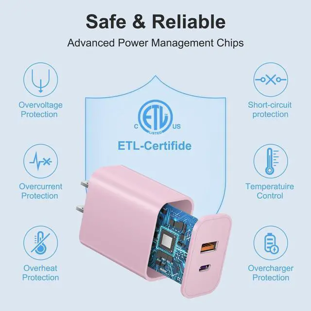 Alt view image 3 of 7 - USB C Charger Block Charging Block Type C Charge 20W Wall Chargers 4 Pack for iPhone 16/16 Plus/16 Pro/16 Pro Max/iPhone 15/15 Pro/15 Pro Max/14/13/12 Pro/Samsung//Android(Pink)