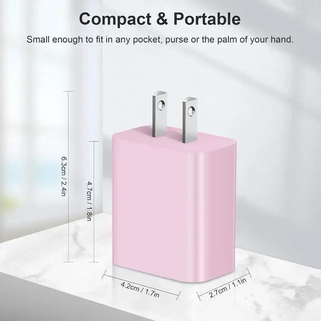 Alt view image 6 of 7 - USB C Charger Block Charging Block Type C Charge 20W Wall Chargers 4 Pack for iPhone 16/16 Plus/16 Pro/16 Pro Max/iPhone 15/15 Pro/15 Pro Max/14/13/12 Pro/Samsung//Android(Pink)