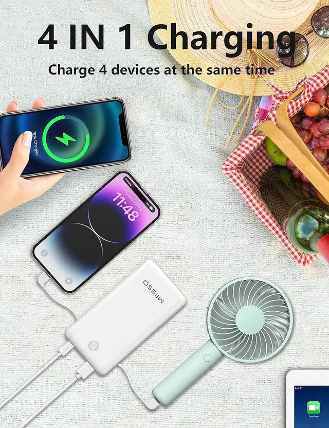 Alt view image 5 of 7 - Portable Charger, Slimmest 10000mAh Power Bank with Built-in Cables, USB C in&out Charging Battery Pack, External Phone Powerbank Battery Pack Compatible with iPhone, Android Phone, Pearl White