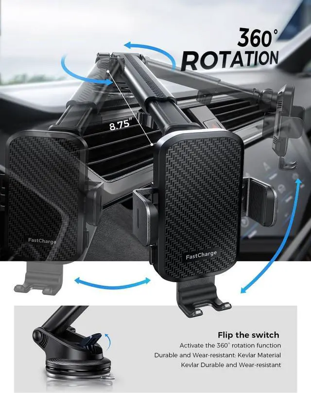 Alt view image 5 of 7 - CHGeek Wireless Car Charger with Phone Holder Mount, 15W Fast Charging Auto Clamping Phone Holders for You Car Windshield Dashboard Air Vent Accessories for iPhone, Samsung Galaxy, Google, etc