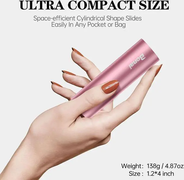 Alt view image 2 of 6 - BONAI Portable Charge Power Bank 5000mAh Cylindrical Ultra-Compact External Backup Battery Compatible with iPhone 14 13 12 11 Android Phone and More - Rose Gold (with an 8-pin Charging Cable)