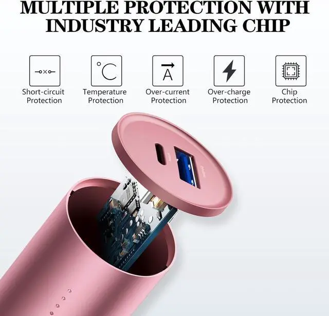 Alt view image 4 of 6 - BONAI Portable Charge Power Bank 5000mAh Cylindrical Ultra-Compact External Backup Battery Compatible with iPhone 14 13 12 11 Android Phone and More - Rose Gold (with an 8-pin Charging Cable)