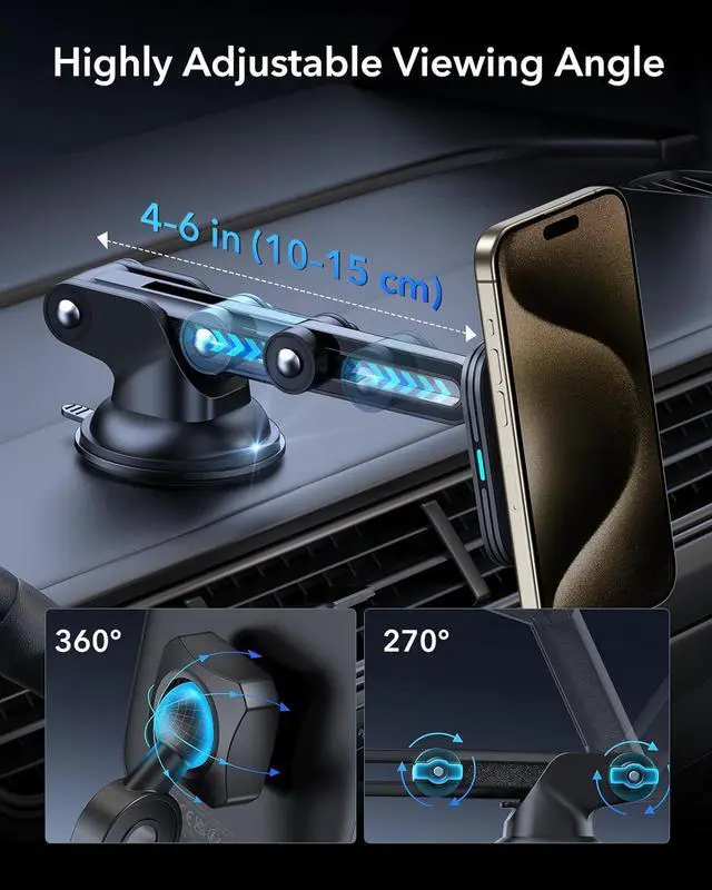 Alt view image 7 of 7 - for 15W MagSafe Car Mount Charger for MagSafe Car Charger Suction Cup Magnetic Wireless Car Charging Dashboard Car Phone Mount for iPhone 17e/17/16/15/14/13/12 S26/S25 Pixel 10 Fast Charging