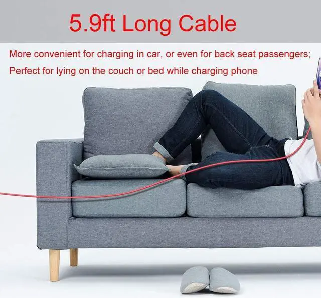 Alt view image 7 of 7 - Jelanry 6FT 2-Pack USB Type C Cable for OnePlus 8 Pro, 80W 65W for SuperVOOC/Warp/Dash Charging Cable Rapid Data Syncing Fast Charger USB C Cable for OnePlus 13 12 12R Open 11 10 8 7T Pro 7 6T, Red