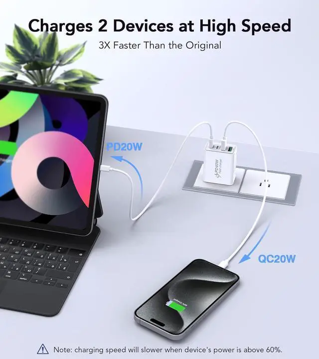 Alt view image 3 of 7 - [3 Pack] USB C Charger Block, 40W 4-Port PD+QC Power Adapter USB C Wall Charger Plug Multiport Type C Fast Charging Block Cube Brick for iPhone 15 14 13 12 11 Pro Max XS XR 8 7, iPad Pro Mini, Samsung
