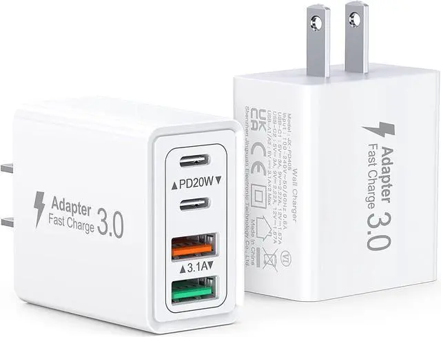 Main image of [2 Pack] USB C Wall Charger Block, 40W 4-Port PD Power Adapter QC Wall Plug, Fast USB C Charger Type C Charging Blocks Cube Brick Box for iPad Pro Mini iPhone 17 16 15 14 13 Pro Max XR XS 8 7, Samsung