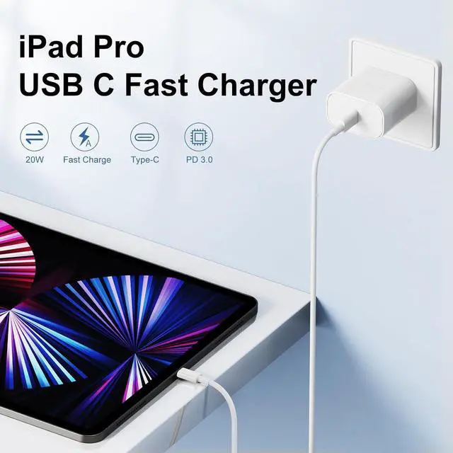 Alt view image 2 of 7 - 2-Pack 20w USB C Charger for iPhone 17 Air/16/15/Pro Max with Long 10ft USB C to C Cable,iPhone Charger Fast Wall Charger Block Compatible with iPad Pro AirPods and More