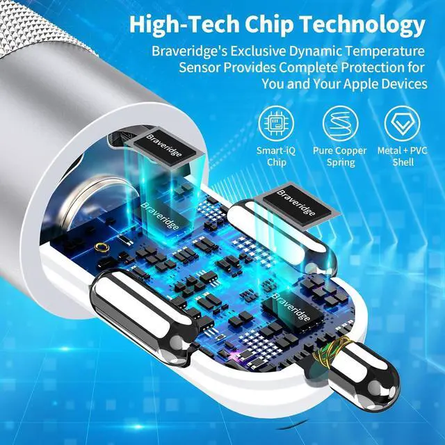 Alt view image 3 of 7 - [ MFi Certified] iPhone 16 Fast Car Charger 4.8A Dual USB Car Charger Adapter USB-C Fast Charging Cigarette Lighter with 2Pack Type-C Cable for iPhone 16/16 Pro Max/15/15 Pro/iPad Pro