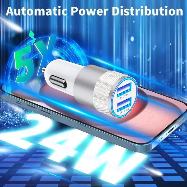 Alt view image 4 of 7 - [ MFi Certified] iPhone 16 Fast Car Charger 4.8A Dual USB Car Charger Adapter USB-C Fast Charging Cigarette Lighter with 2Pack Type-C Cable for iPhone 16/16 Pro Max/15/15 Pro/iPad Pro