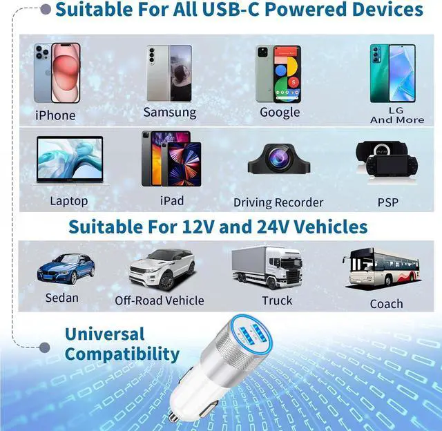 Alt view image 7 of 7 - [ MFi Certified] iPhone 16 Fast Car Charger 4.8A Dual USB Car Charger Adapter USB-C Fast Charging Cigarette Lighter with 2Pack Type-C Cable for iPhone 16/16 Pro Max/15/15 Pro/iPad Pro