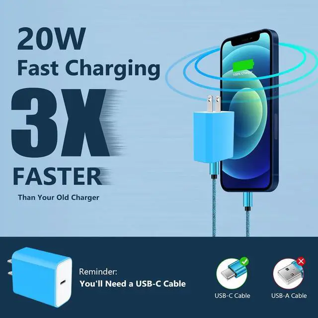 Alt view image 3 of 7 - 20W USB C Fast Wall Charger with 6ft Type C to C Fast Charging Cable for Samsung Galaxy S25/S25+/S25 Ultra/S24 FE/S23 Ultra/S23+/S21 FE/S21 Ultra/S20/A16/A25/A35/A15/A54/A14/A53 5G/A13/A03S/A23/A12