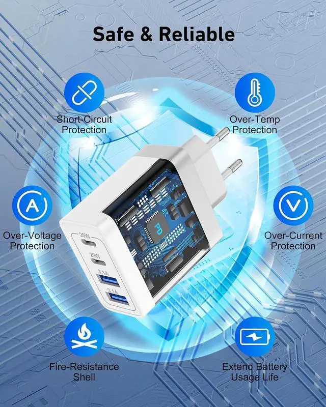 Alt view image 7 of 7 - European Travel Plug Adapter 40W 4-Port USB C Wall Charger Plug Type C Fast Charging Block International Power Adaptor US to Europe EU for iPhone 17 16 15 14 13 12 11 Pro Max XS iPad Galaxy