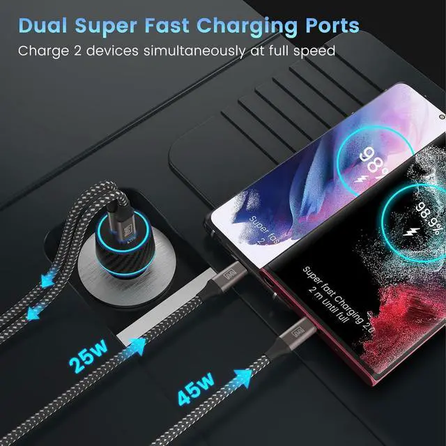 Alt view image 3 of 7 - 45W USB-C Charger 2-Pack 45 Watt  Super Fast Charger Type C PPS Wall/Car Charger for  Galaxy S24 Ultra/S24+/S23 Ultra/S23+/S23/S22 Ultra/Note 10+ Galaxy Tab S9 with 2X 6.6ft Cable