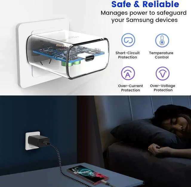 Alt view image 6 of 7 - 45W USB-C Charger 2-Pack 45 Watt  Super Fast Charger Type C PPS Wall/Car Charger for  Galaxy S24 Ultra/S24+/S23 Ultra/S23+/S23/S22 Ultra/Note 10+ Galaxy Tab S9 with 2X 6.6ft Cable