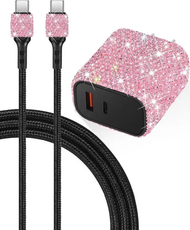 Main image of Bling Phone Charger,20W USB C Charger Block,Type C Charger Fast Charging | Pink Rhinestone Decor Cute Charging Blocks,Bling Gifts for Women, 3.2FT Type-C Charging Cable,for iPhone 17/16/15/14/13 iPad