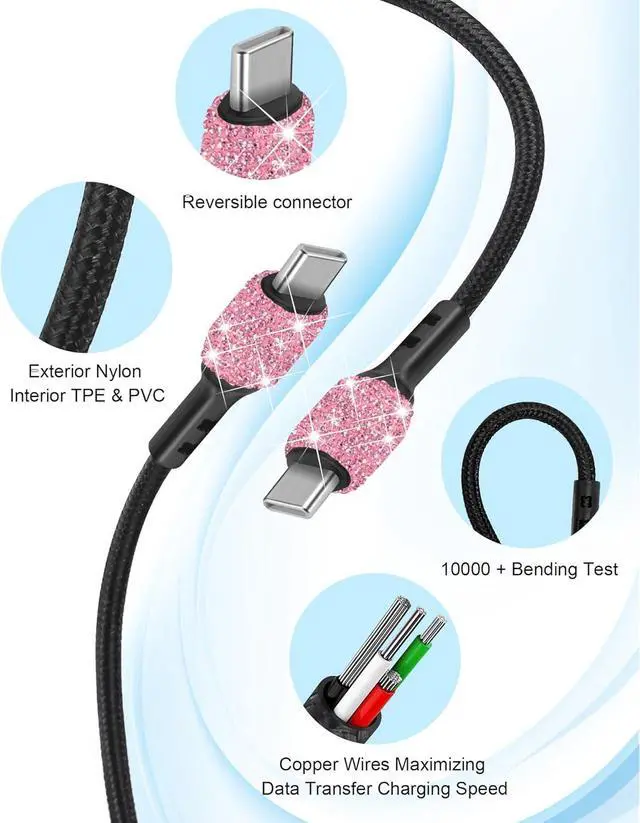 Alt view image 2 of 6 - Bling Phone Charger,20W USB C Charger Block,Type C Charger Fast Charging | Pink Rhinestone Decor Cute Charging Blocks,Bling Gifts for Women, 3.2FT Type-C Charging Cable,for iPhone 17/16/15/14/13 iPad