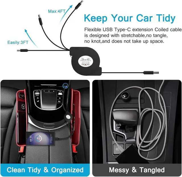 Alt view image 4 of 7 - Retractable USB C Cable for Car,3.3ft 3 Pack Android Phone USB C to USB A Cord Fast Charging for Samsung Galaxy S24/S24 Ultra/S23/S25/S25+,Retractable Type C Cable for iPhone 16e,Google Pixel 9a/9/8/7