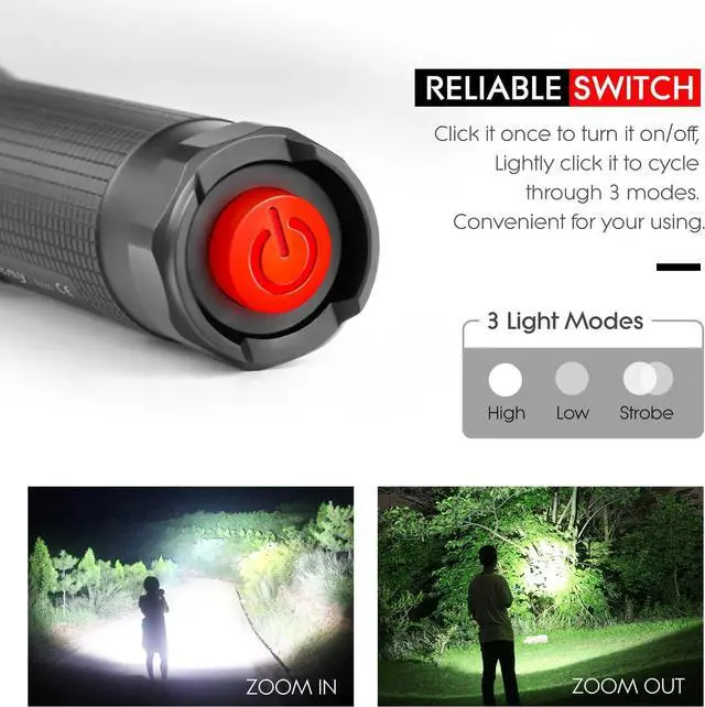 Alt view image 3 of 7 - High-Powered LED Flashlight S3000 Super Bright Flashlights - High Lumen IP67 Water Resistant 3 Modes and Zoomable for Camping Emergency Hiking Gift
