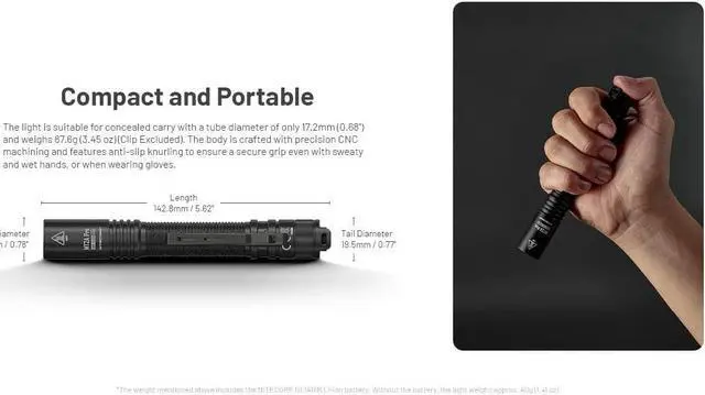 Alt view image 6 of 7 - Nitecore MT2A Pro EDC Flashlight, 1000 Lumens, 279 Yard Beam, USB-C Rechargeable, Dual Power Compatibility, Compact Waterproof Slim Penlight, Including NitecoreS Sticker