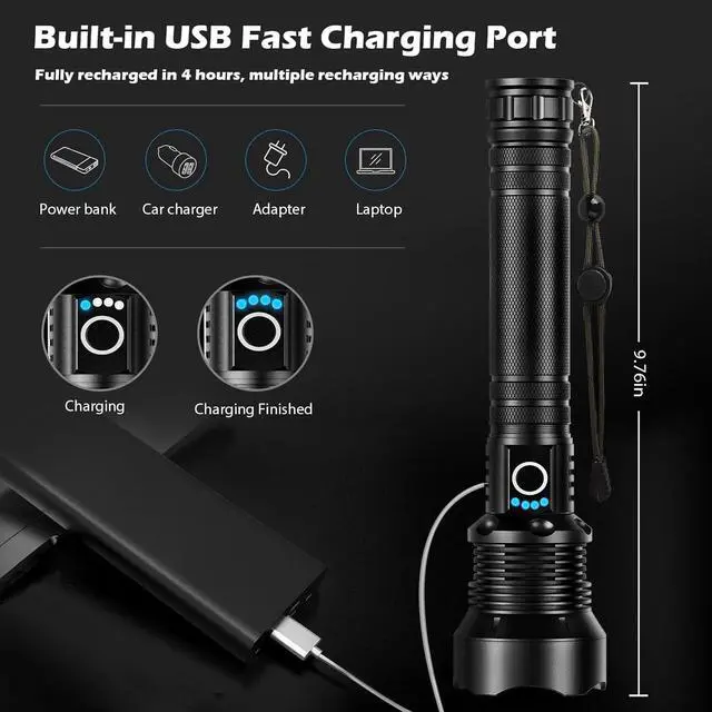Alt view image 4 of 7 - Rechargeable Flashlights 990,000 Lumens, Super Bright LED Flashlight High Lumens with USB Cable, 5 Modes Waterproof Flashlight Powerful Flash Light for Home Camping Hiking