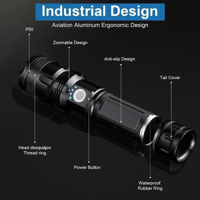 Alt view image 6 of 6 - Rechargeable Flashlights 990 000 High Lumens - 2 Pack Super Bright LED Flash Light with 5 Modes 12 Hour Brightest Waterproof Handheld Flashlight for Home Camping