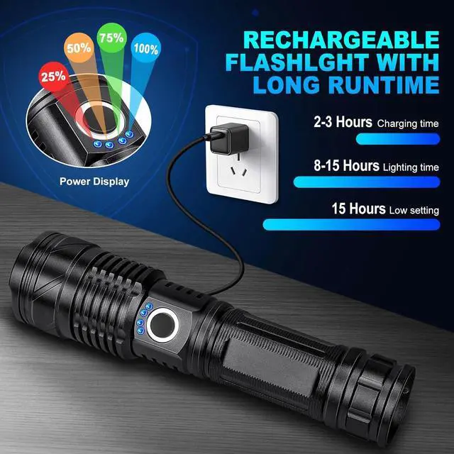 Alt view image 3 of 7 - BERCOL Flashlights High Lumens Rechargeable, 990,000 Lumens Super Bright Led Flashlight with 5 Modes, IPX6 Waterproof Powerful Flash Light Multifunctional Flashlights for Home Emergecies Camping