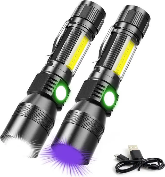 Main image of UV Flashlight Rechargeable, Black Light Flashlight with Magnet&Side Work Light 3in1 Tactical Flashlight Blacklight&Redlight, 1000lm, Zoomable, Waterproof LED Torch for Pet Urine Detector, Mechanics