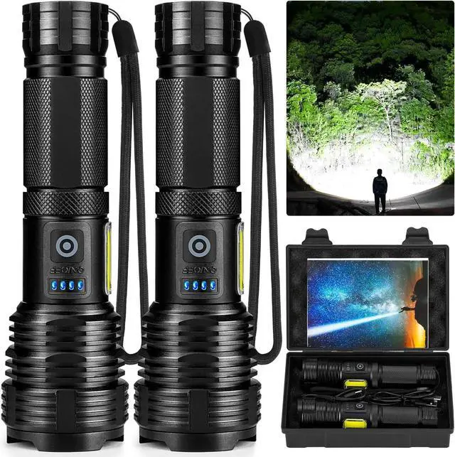 Main image of Flashlights LED High Lumens Rechargeable High Lumen Super Bright Flashlight USB Fast Charging High Powered Flash Light Powerful IPX7 Waterproof Handheld Flashlights for Home Camping(2 Pack)