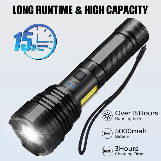 Alt view image 3 of 7 - Flashlights LED High Lumens Rechargeable High Lumen Super Bright Flashlight USB Fast Charging High Powered Flash Light Powerful IPX7 Waterproof Handheld Flashlights for Home Camping(2 Pack)