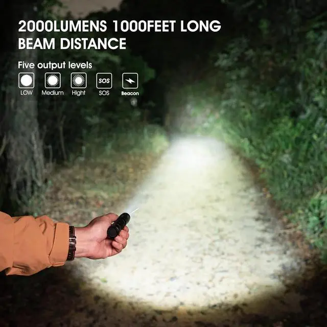 Alt view image 5 of 6 - Rechargeable Flashlights 2000 Lumen 5 Light Modes USB-C Rechargeable Pocket Flashlight Handheld Flashlights Compact for Home Emergency Camping
