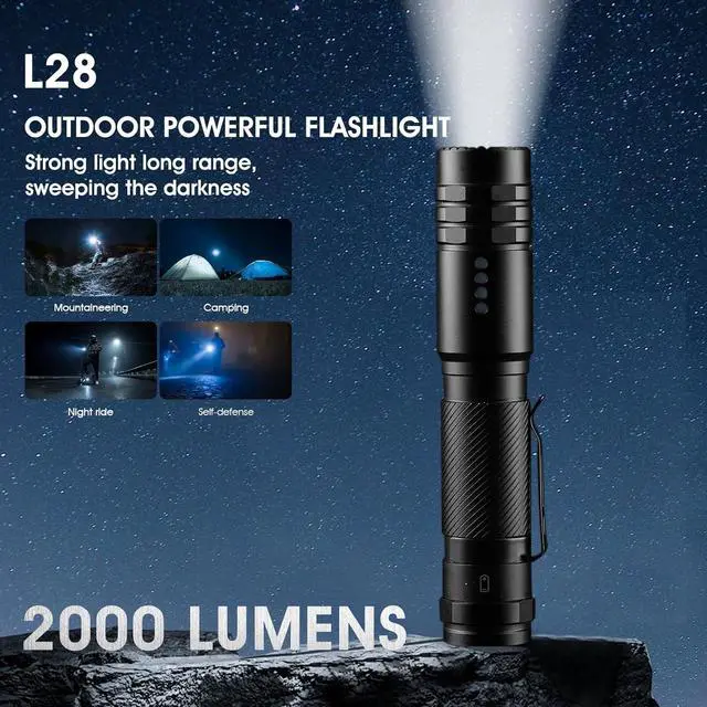 Alt view image 4 of 6 - Rechargeable Flashlights 2000 Lumen 5 Light Modes USB-C Rechargeable Pocket Flashlight Handheld Flashlights Compact for Home Emergency Camping