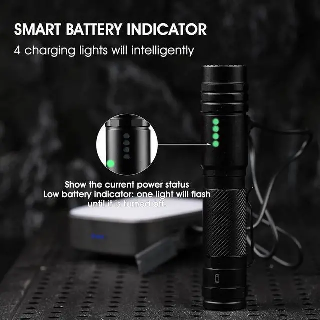 Alt view image 6 of 6 - Rechargeable Flashlights 2000 Lumen 5 Light Modes USB-C Rechargeable Pocket Flashlight Handheld Flashlights Compact for Home Emergency Camping