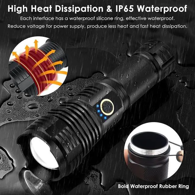 Alt view image 5 of 7 - Rechargeable Flashlights 990000 High Lumens, Super Bright Flashlight with 10 Modes, LED Tactical Flashlight Waterproof, Powerful for Camping, Hiking, Hunting and Emergencies