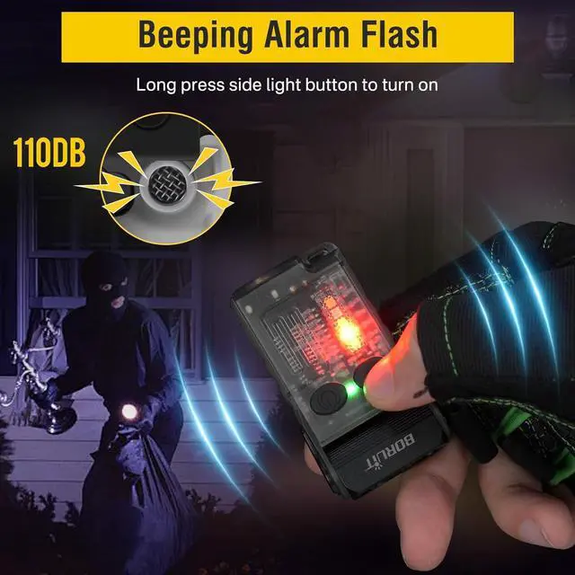 Alt view image 6 of 7 - Boruit V20 Small Powerful Flashlight Super Bright with 365nm UV, Red Blue Green Warm Light, 180° Swivels, 110dB Buzzer, Mini Keychain Pocket Rechargeable LED Flashlights Usb EDC Clip Flash Light Black