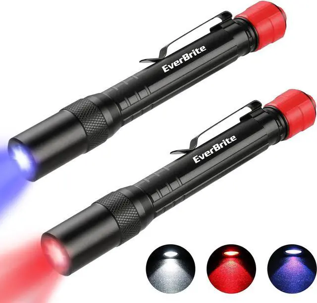 Main image of EverBrite Red Light Penlight Flashlight with 395nm UV Blacklight/White Light, Multi-Function LED Pocket Pen Light, AAA Batteries Included, for Night Vision, Pet Stain Detection, Camping, 2pack