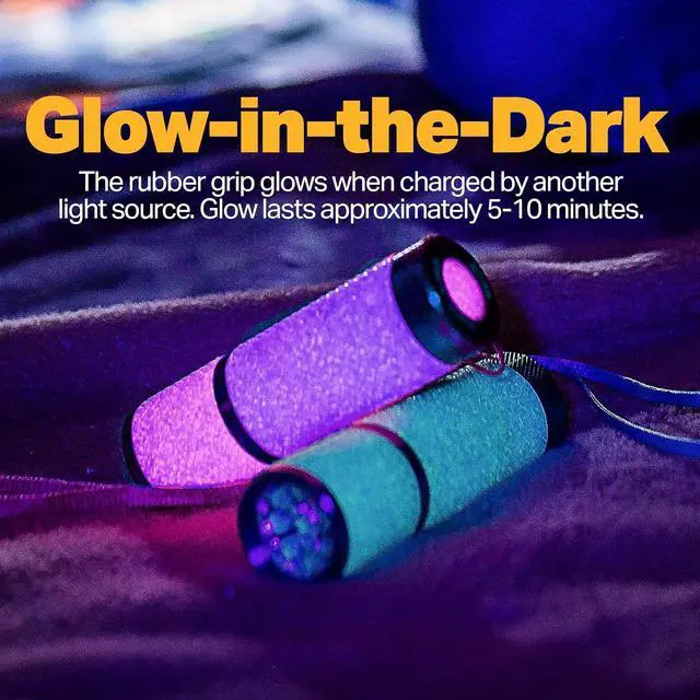 Alt view image 3 of 7 - LUXPRO 3 Pack Mini Flashlights - LP395 Gel Glow in Dark - Aluminum LED Flashlights with Maximum Brightness of 40 Lumens - IPX4 Water Resistant - 3 AAA Batteries Included - Purple, Blue & Teal
