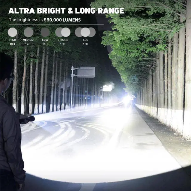 Alt view image 2 of 7 - Rechargeable LED Flashlights High Lumens, 990,000 Lumen Brightest Flashlight with 5 Modes and Waterproof, Long Lasting Powerful Handheld Bright Flashlight for Emergencies Camping