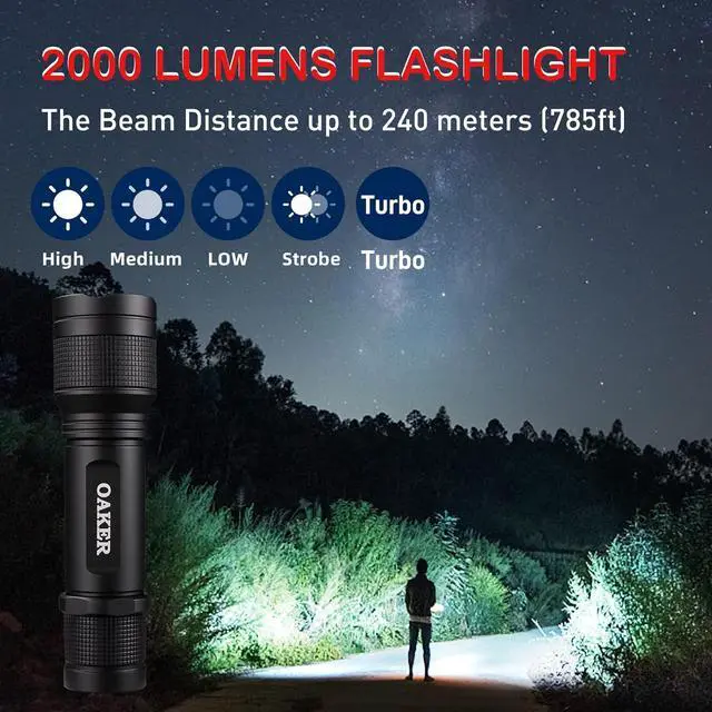 Alt view image 2 of 7 - XF2013 USB-C Rechargeable Flashlight 2000 Lumens,5 Light Modes LED Flashlight, Waterproof Hand light for Hiking Camping
